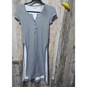 Postmark Anthropologie Navy White Split Henley Tunic Top Dress